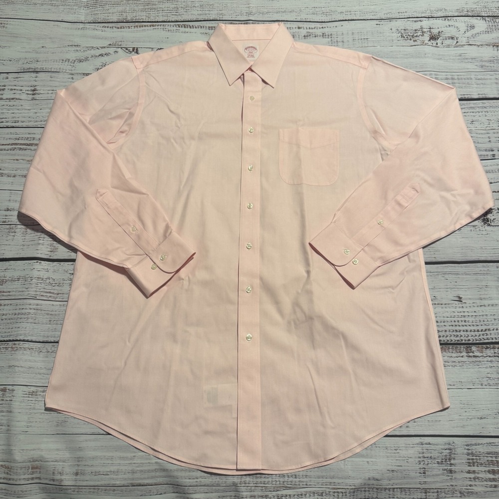 Vtg 90s Brooks‎ Brothers Makers Oxford Shirt Pink Made in USA Size 17 6/7 50"